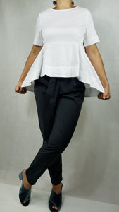 WHITE FRONT FOLDED OVERSIZED TOP SHORT SLEEVED - EEBRU