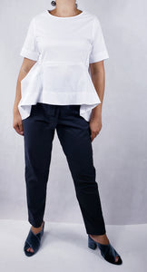 WHITE FRONT FOLDED OVERSIZED TOP SHORT SLEEVED - EEBRU