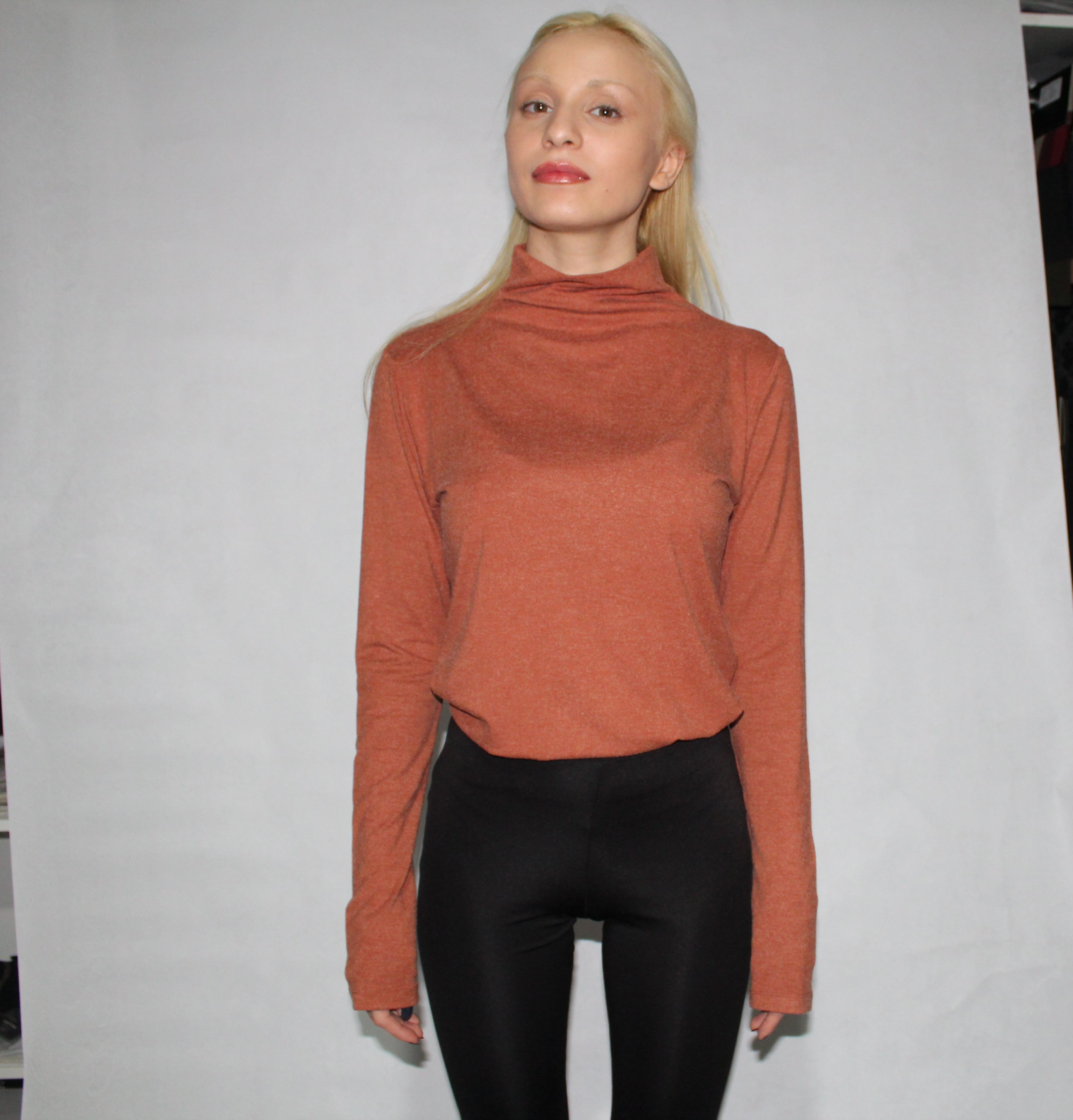 GREEN LONG MOCK NECK SWEATER TOP - EEBRU
