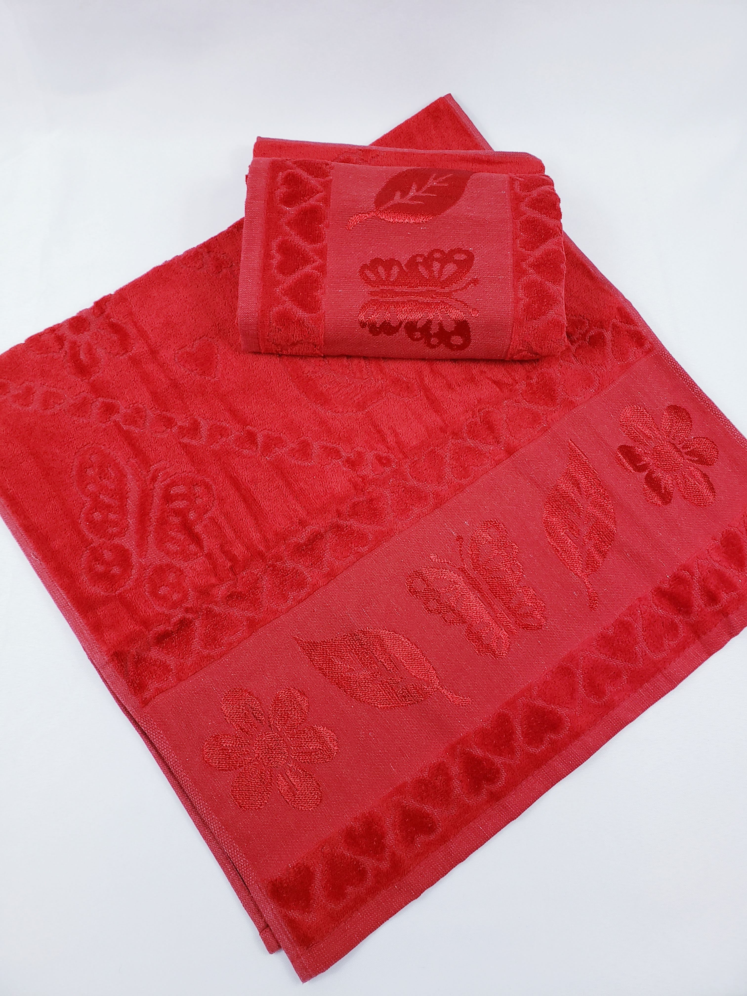 BATH / HAND VELVET TOWEL - Red Butterfly
