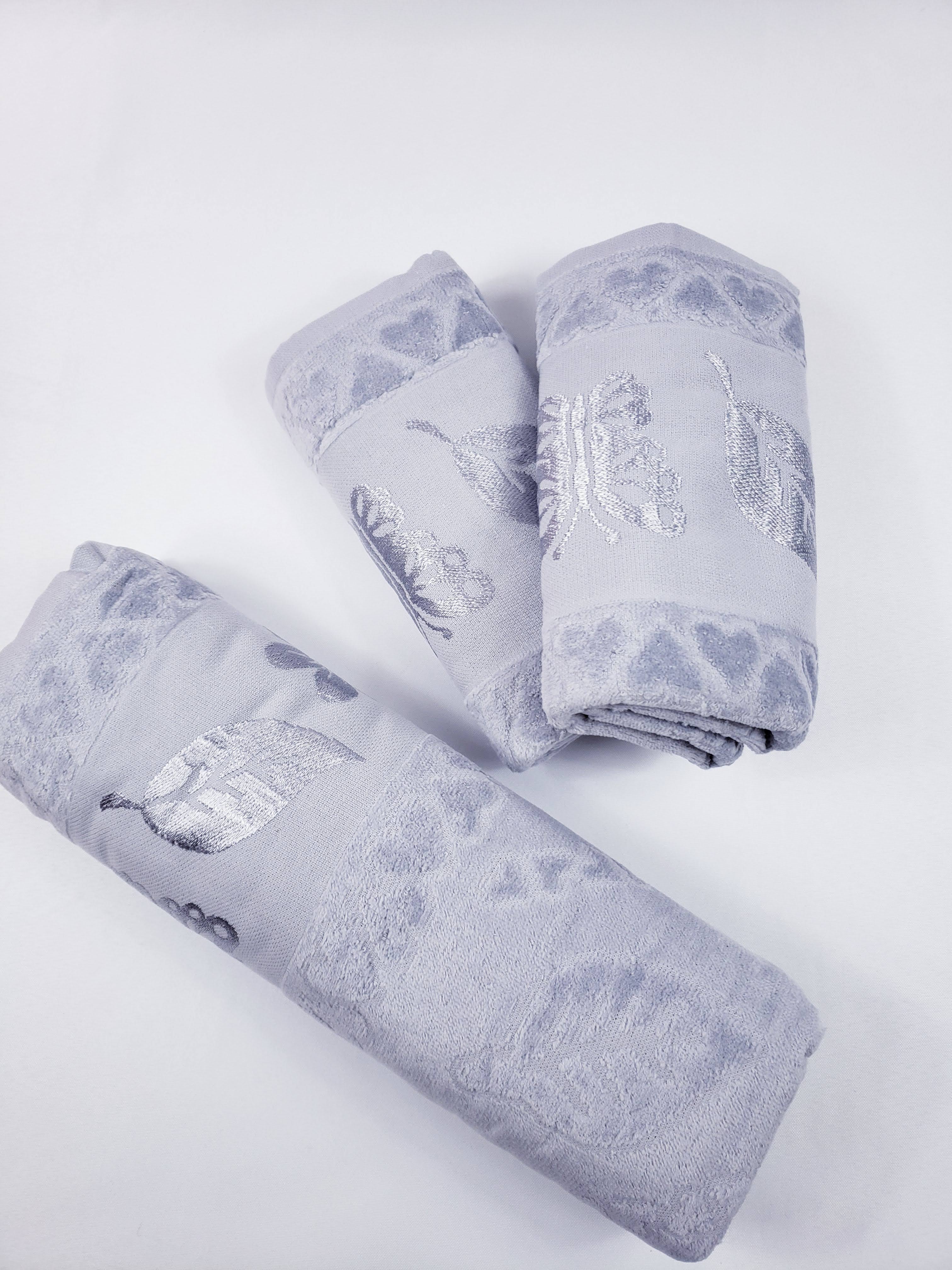 BATH / HAND VELVET TOWEL - Gray Butterfly