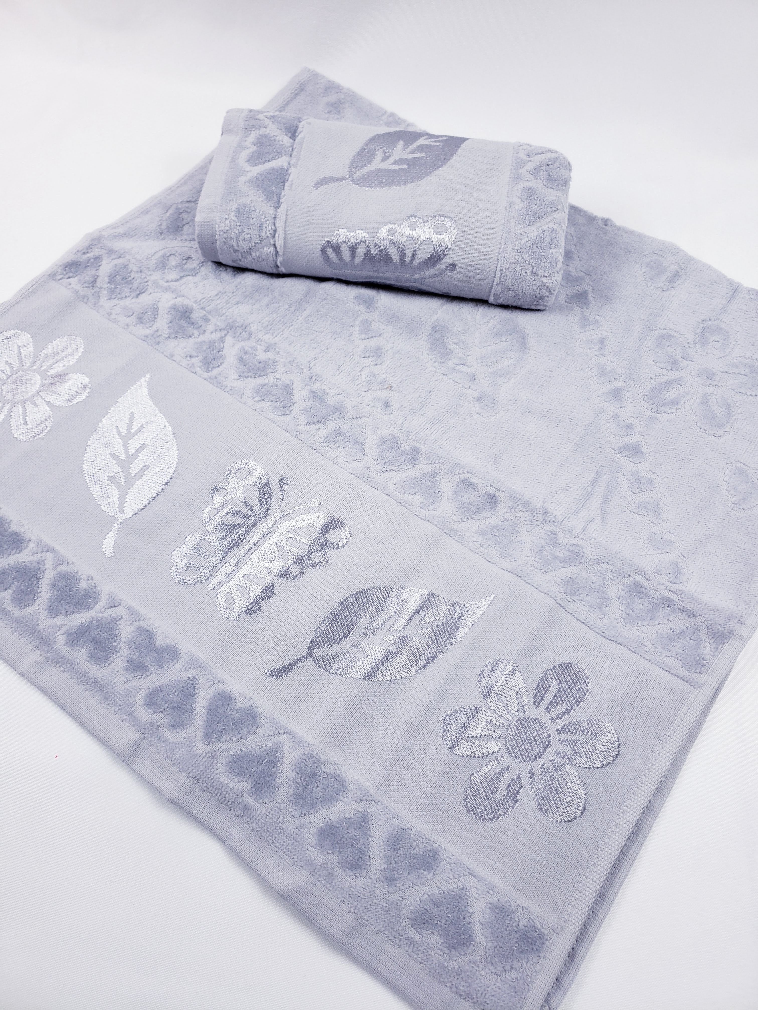 BATH / HAND VELVET TOWEL - Gray Butterfly