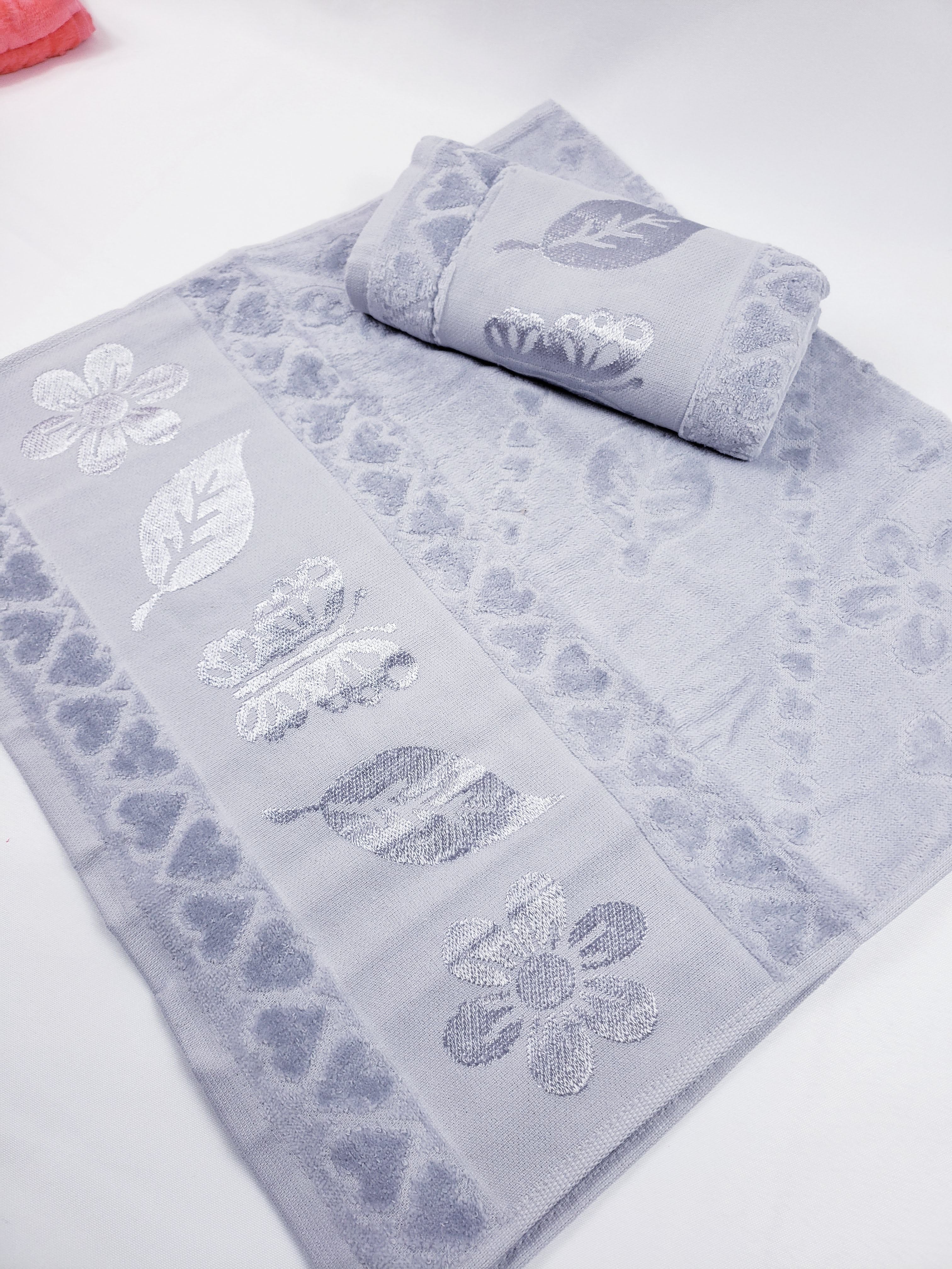 BATH / HAND VELVET TOWEL - Gray Butterfly