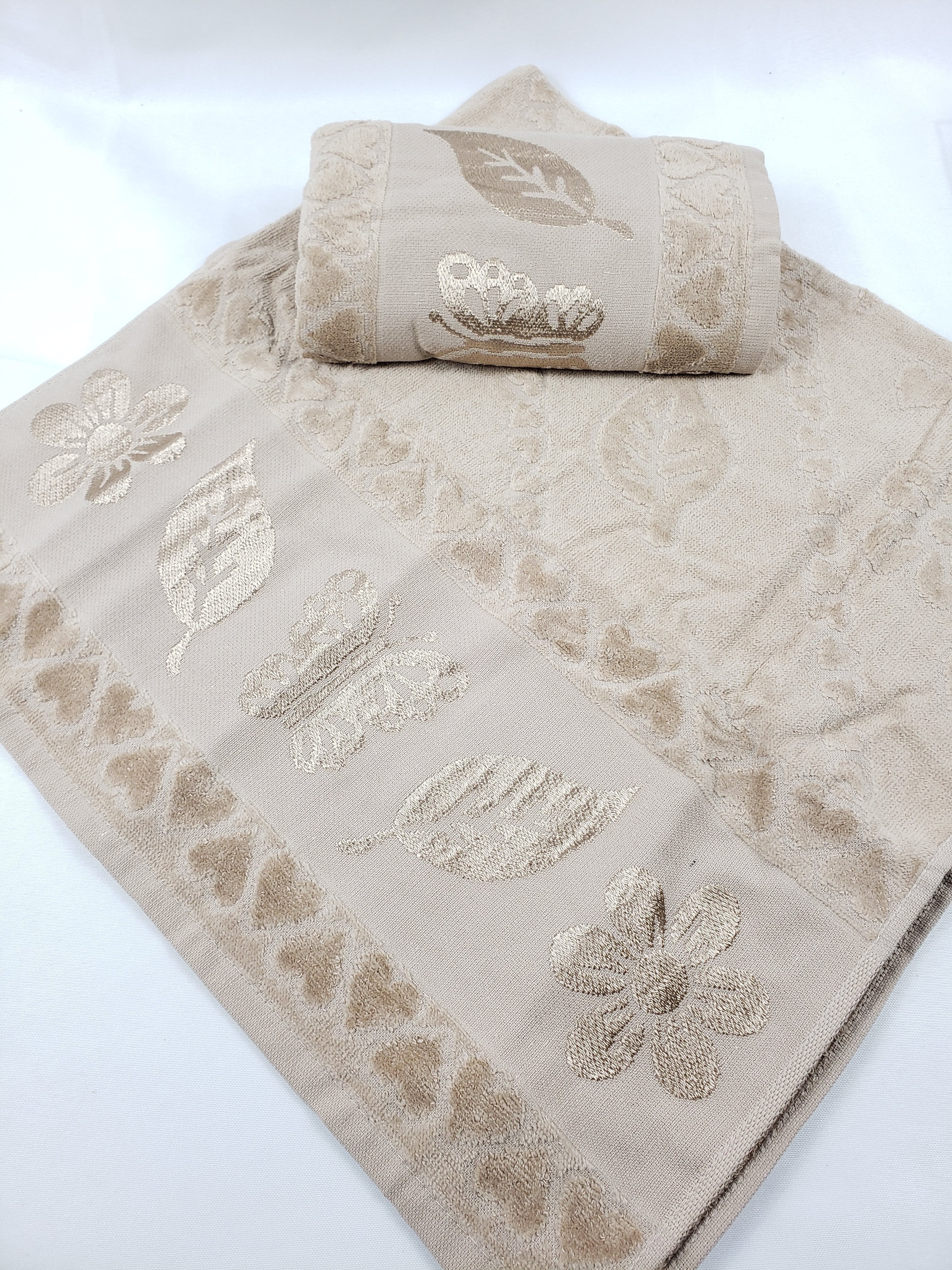 BATH / HAND VELVET TOWEL - Beige Butterfly