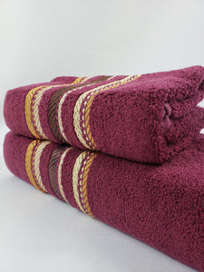 BATH / HAND TOWEL Premium Quality - Burgundy ROMAN STRIPE