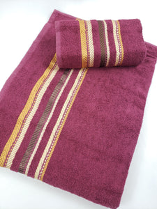 BATH / HAND TOWEL Premium Quality - Burgundy ROMAN STRIPE