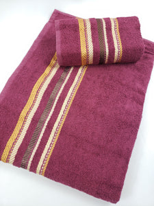 BATH / HAND TOWEL Premium Quality - Burgundy ROMAN STRIPE