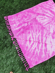 Waffle Throw Blanket, Multi functional Turkish Towel, Hand Tie dye Pink