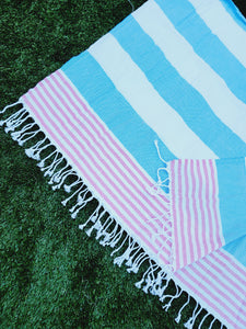 Toalla Turca de Playa/Baño Fácil de Llevar Secado Rápido - Azul Rosa