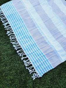 Beach/Bath Turkish Towel Easy carry Quick Dry - Blue Beige