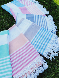 Beach/Bath Turkish Towel Easy carry Quick Dry - Blue Beige