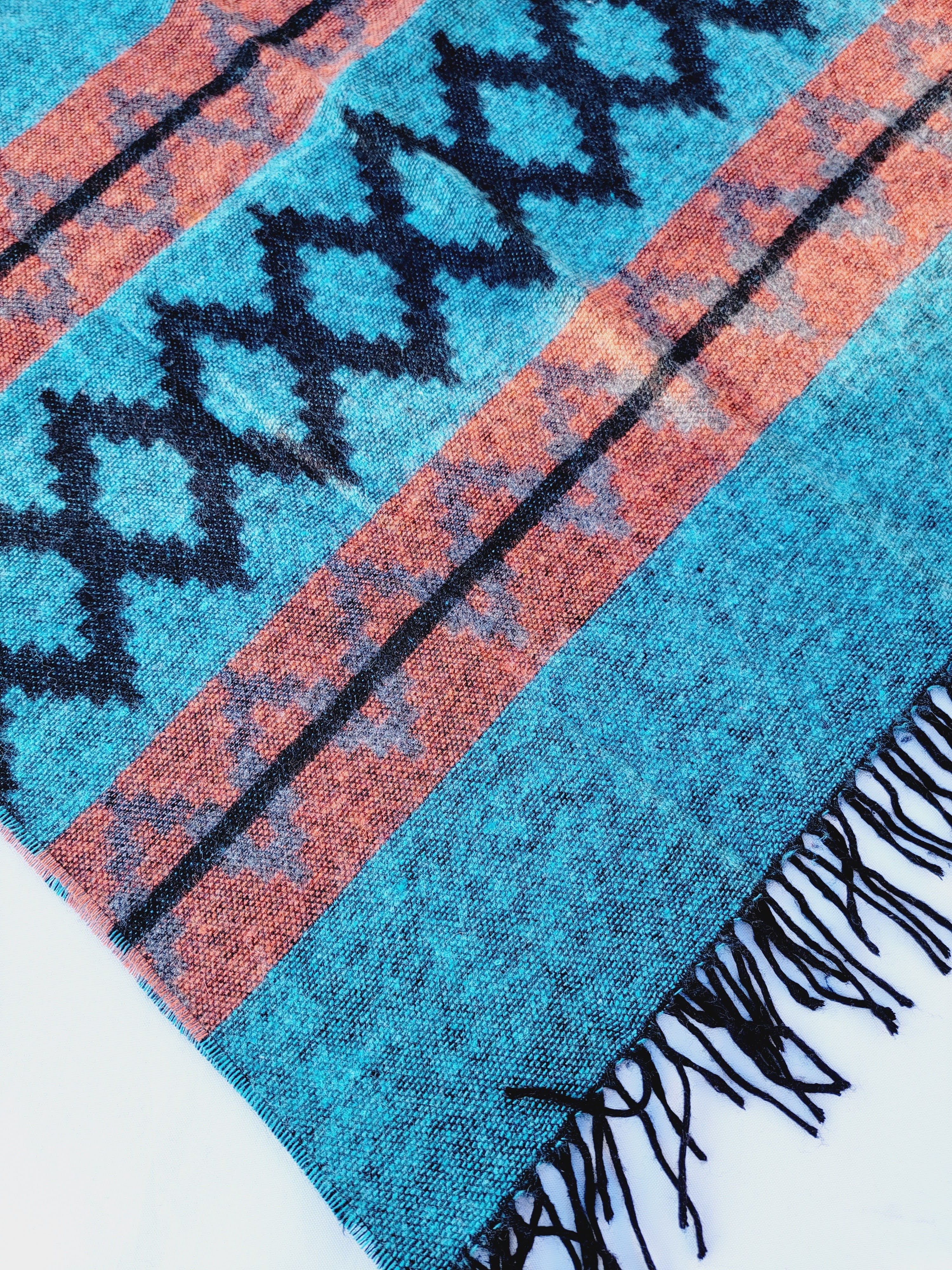 Scarf, Shawl, Extra Soft Unisex Head Cover - Aqua/Black