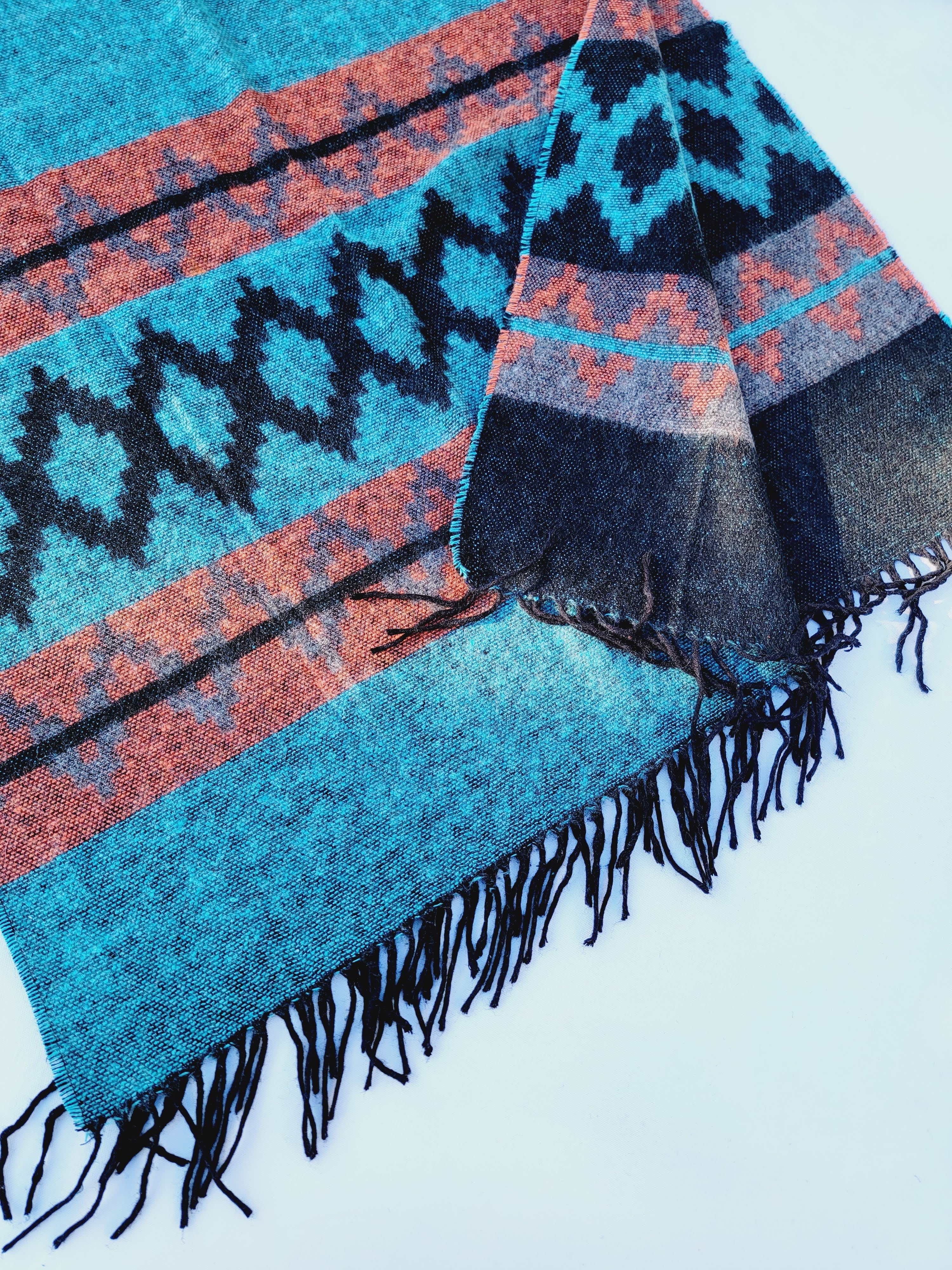 Scarf, Shawl, Extra Soft Unisex Head Cover - Aqua/Black