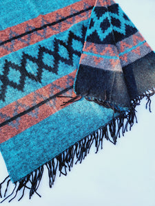 Scarf, Shawl, Extra Soft Unisex Head Cover - Aqua/Black