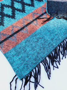 Scarf, Shawl, Extra Soft Unisex Head Cover - Aqua/Black