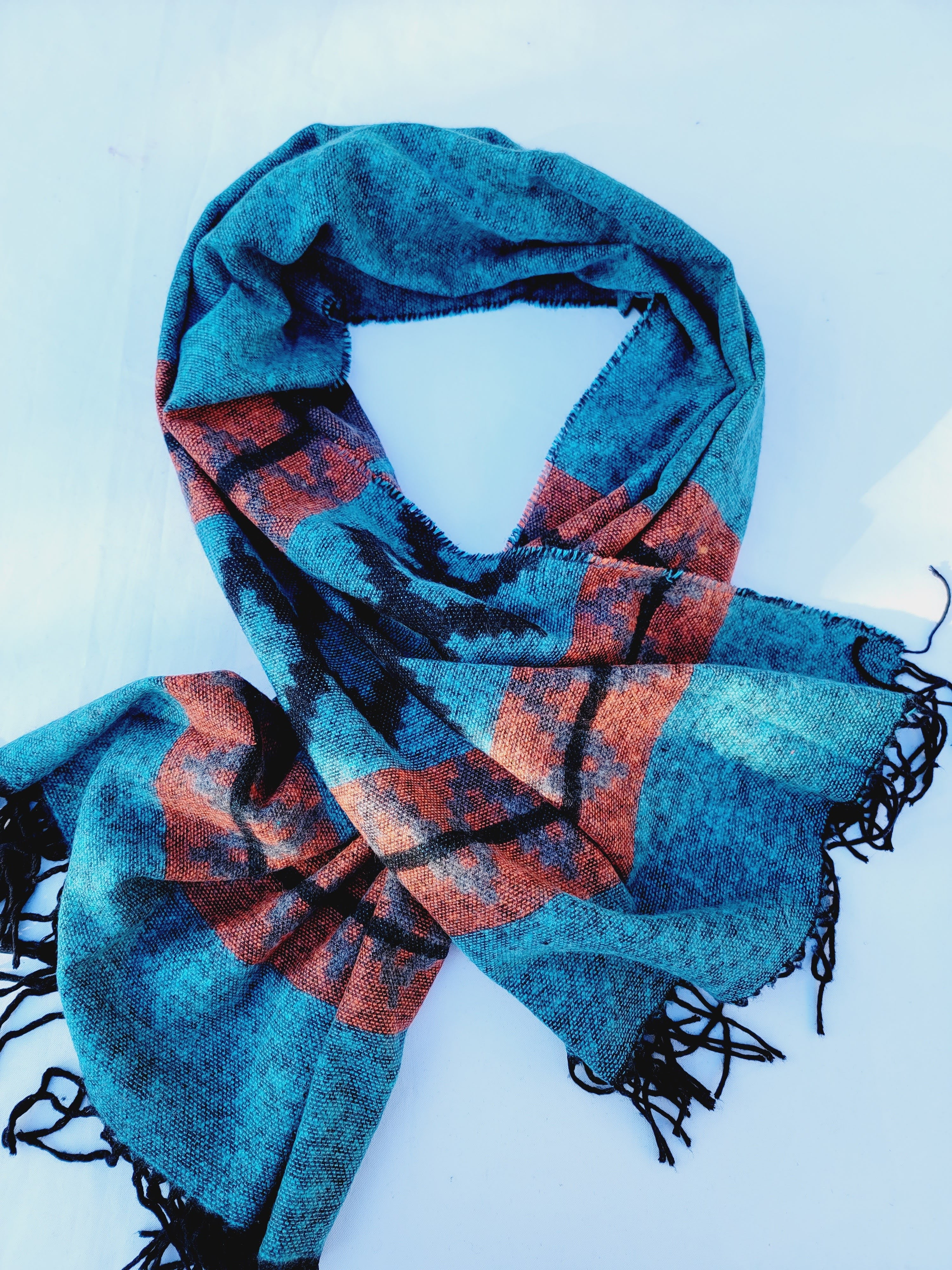 Scarf, Shawl, Extra Soft Unisex Head Cover - Aqua/Black