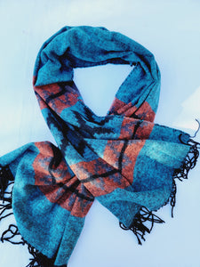 Scarf, Shawl, Extra Soft Unisex Head Cover - Aqua/Black
