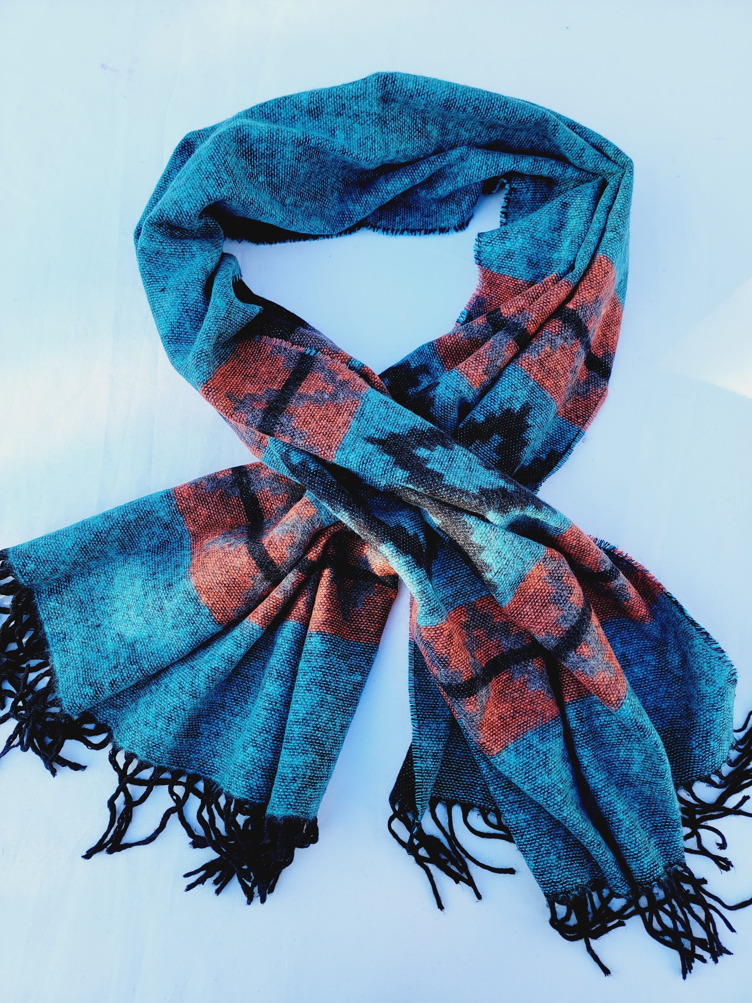 Scarf, Shawl, Extra Soft Unisex Head Cover - Aqua/Black