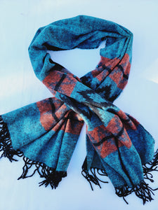 Scarf, Shawl, Extra Soft Unisex Head Cover - Aqua/Black