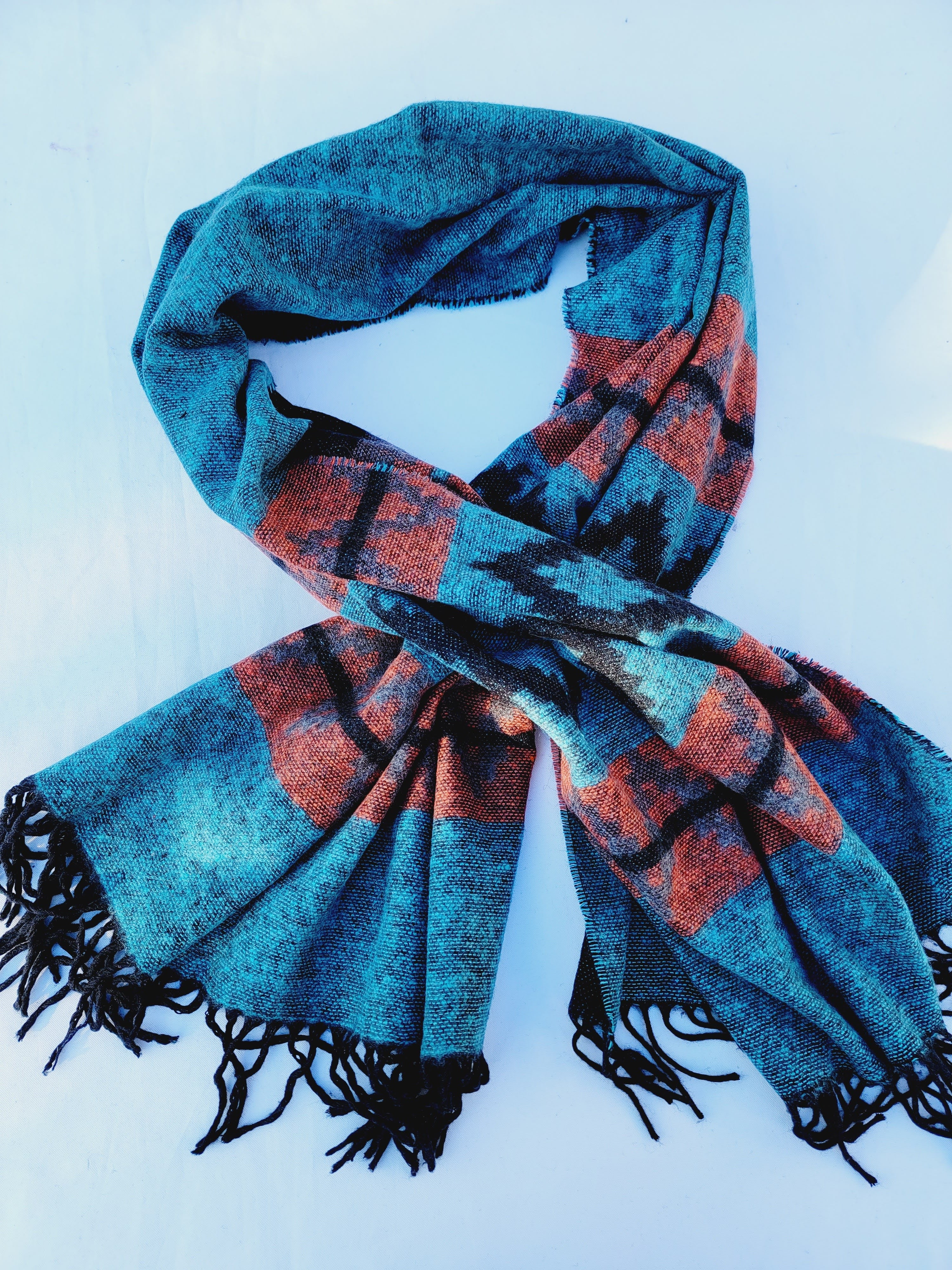 Scarf, Shawl, Extra Soft Unisex Head Cover - Aqua/Black