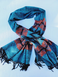 Scarf, Shawl, Extra Soft Unisex Head Cover - Aqua/Black