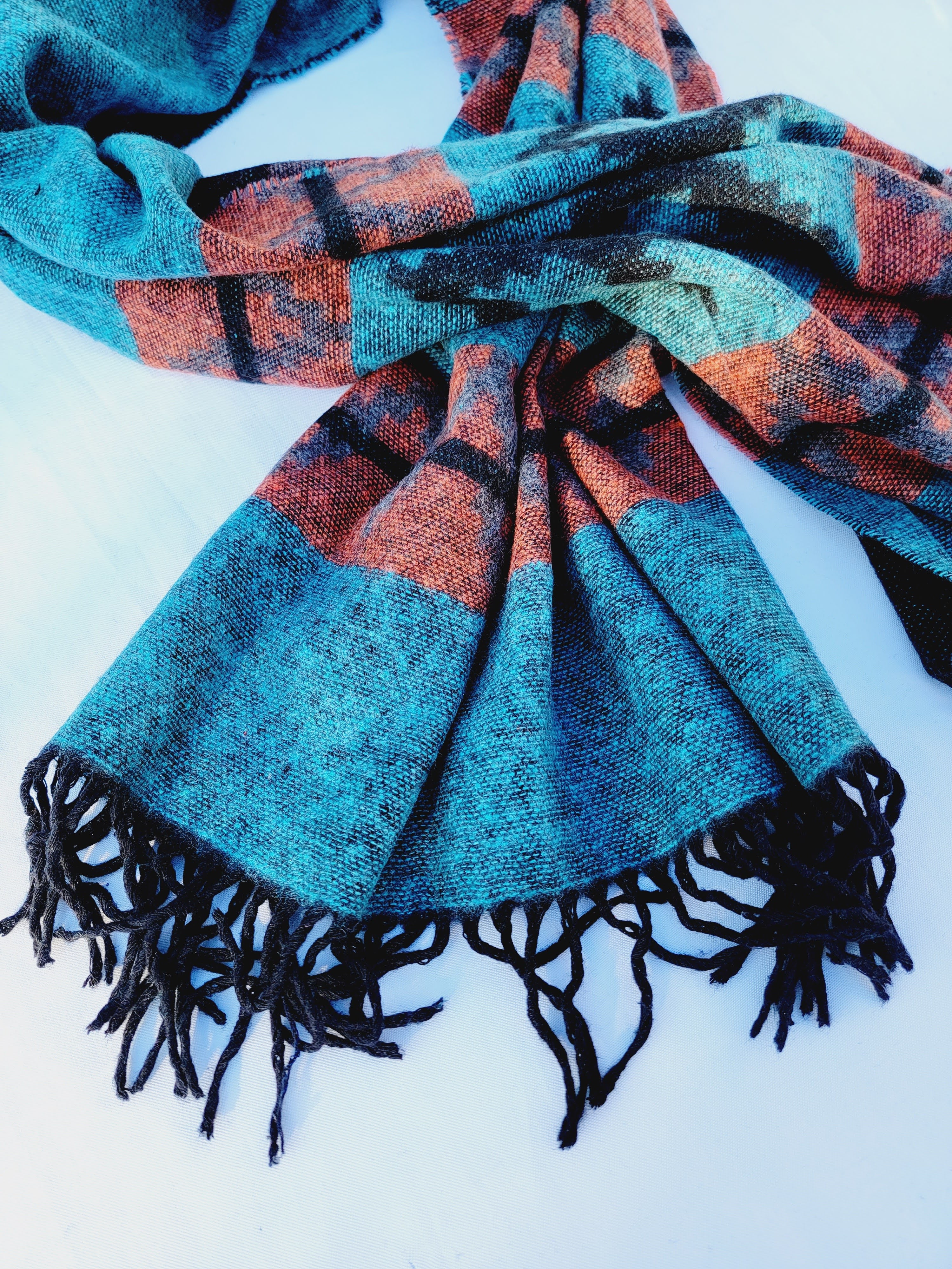 Scarf, Shawl, Extra Soft Unisex Head Cover - Aqua/Black