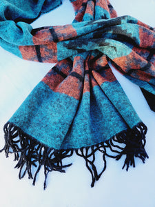 Scarf, Shawl, Extra Soft Unisex Head Cover - Aqua/Black