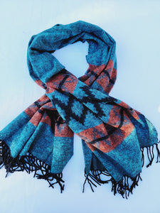Scarf, Shawl, Extra Soft Unisex Head Cover - Aqua/Black