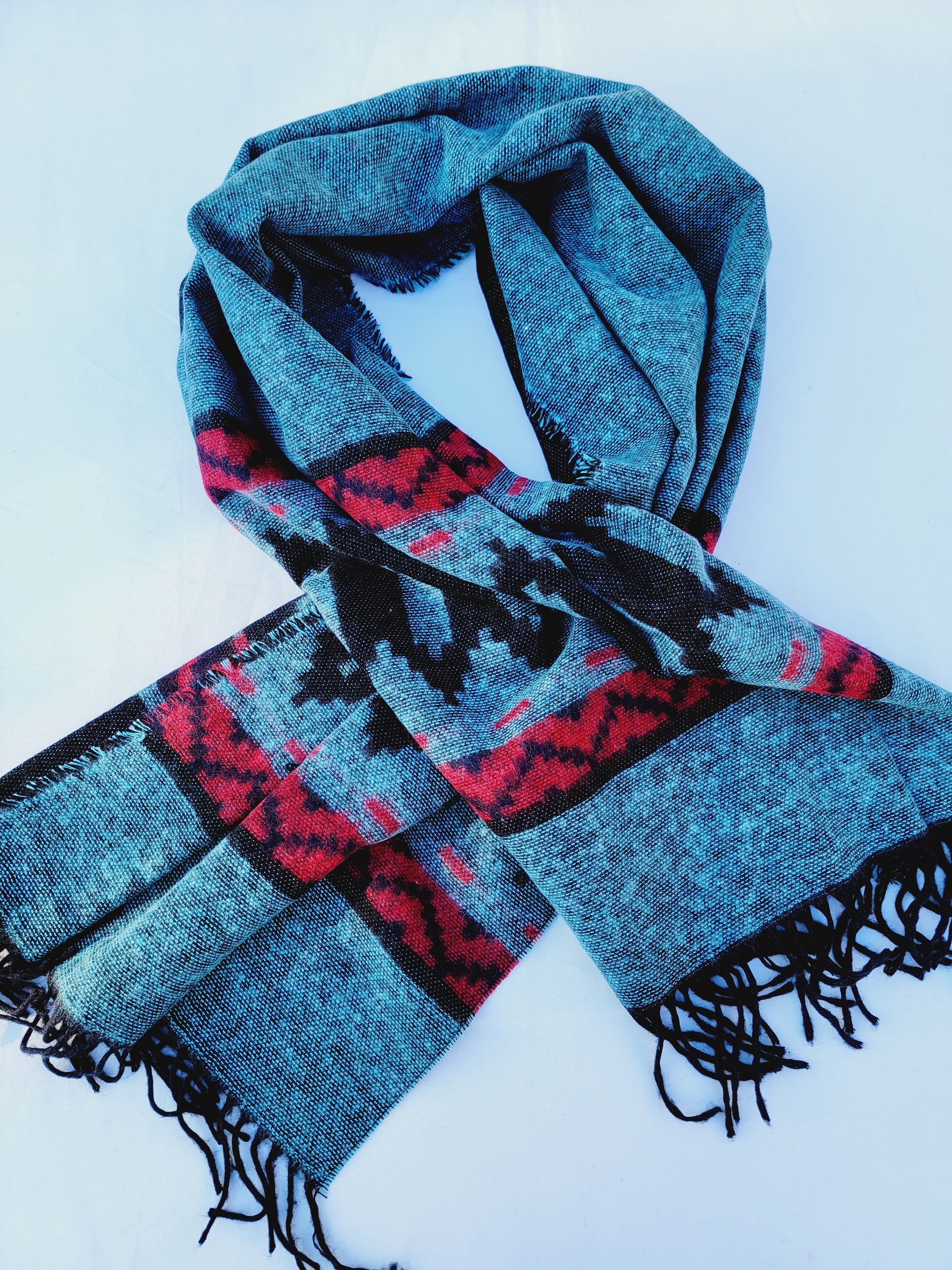 Bufanda, Chal, Cobertor De Cabeza Unisex Extra Suave - Aqua/Rojo