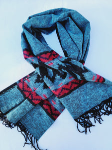 Scarf, Shawl, Extra Soft Unisex Head Cover - Aqua/Red