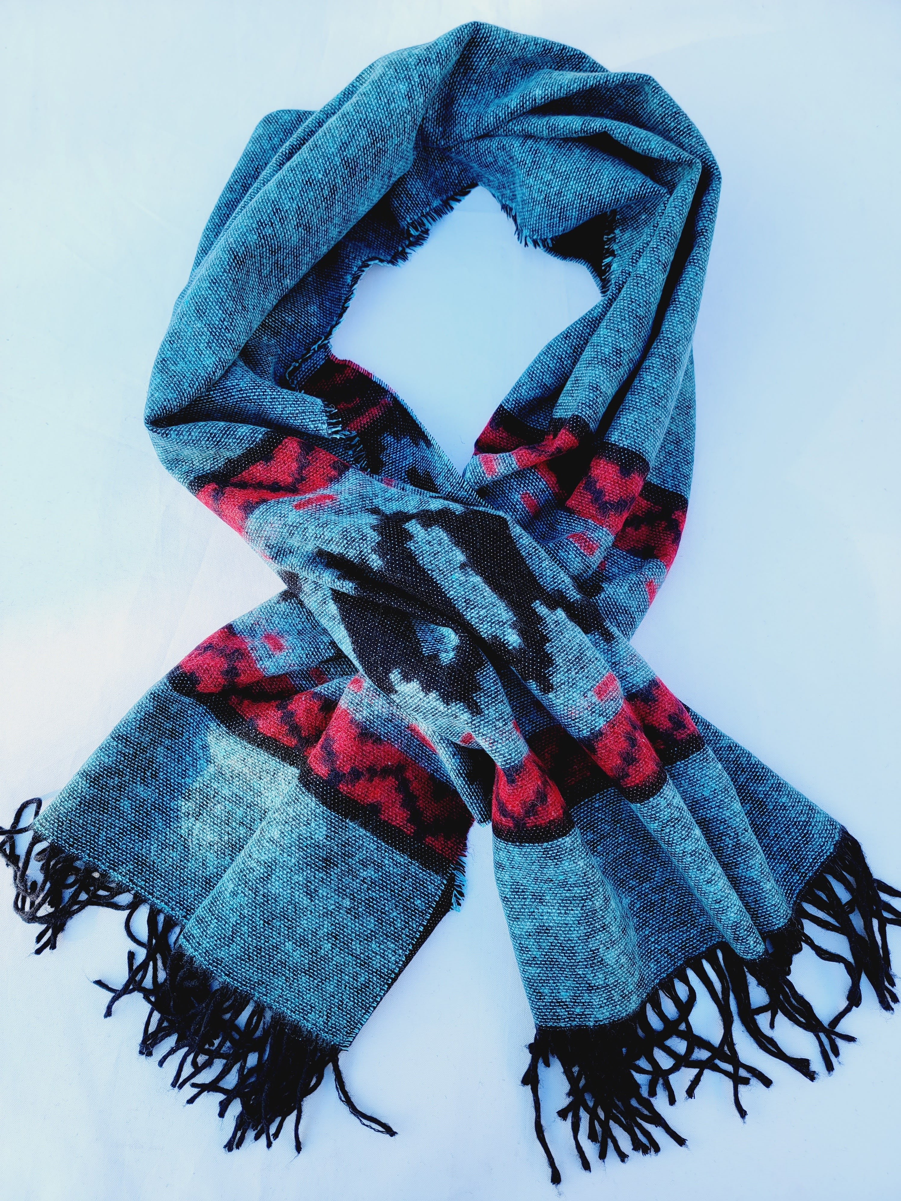 Bufanda, Chal, Cobertor De Cabeza Unisex Extra Suave - Aqua/Rojo