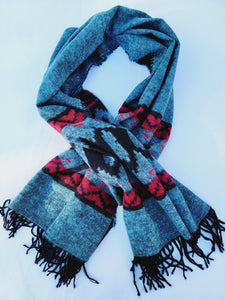 Scarf, Shawl, Extra Soft Unisex Head Cover - Aqua/Red