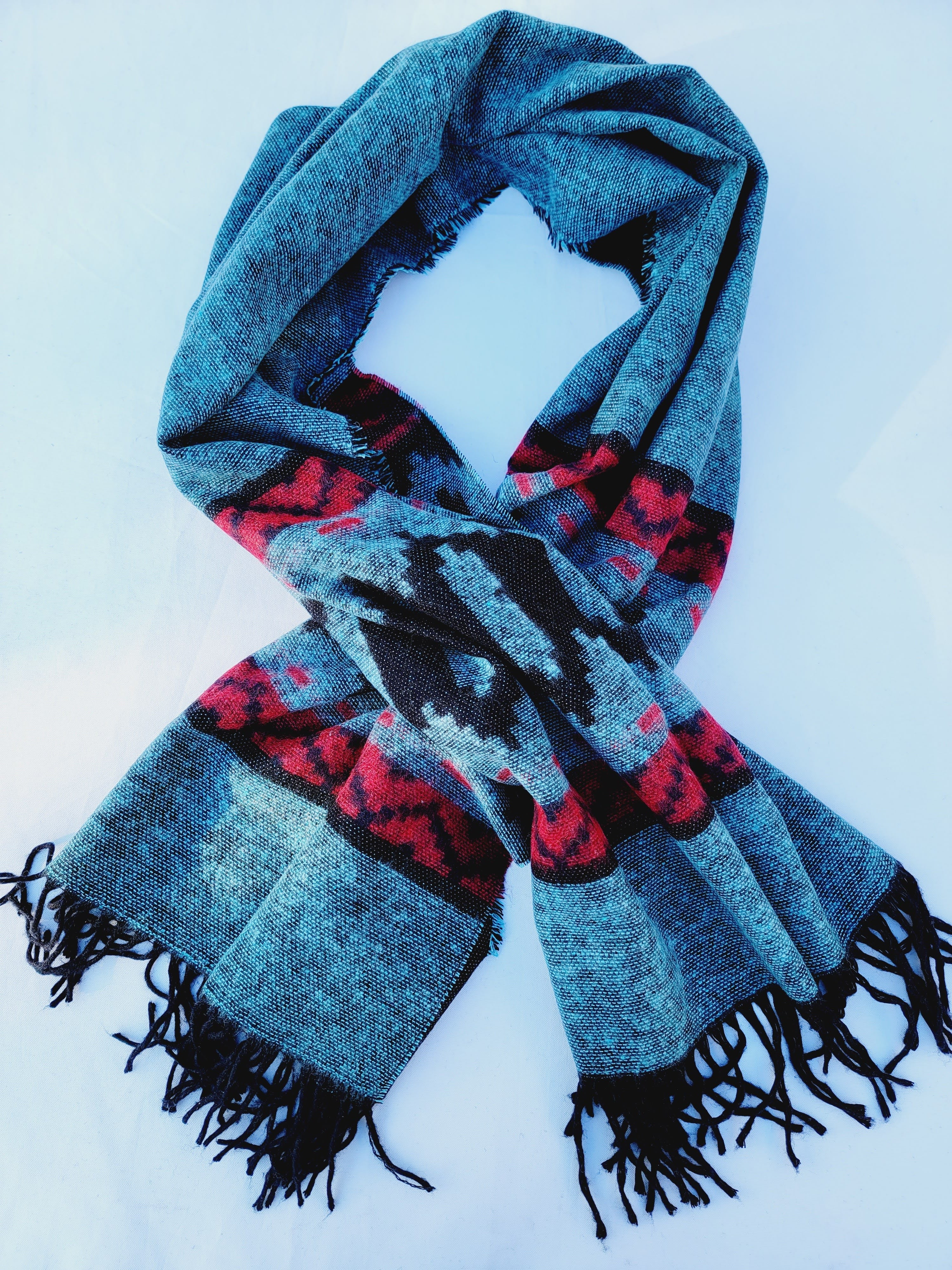 Bufanda, Chal, Cobertor De Cabeza Unisex Extra Suave - Aqua/Rojo