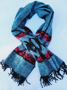 Scarf, Shawl, Extra Soft Unisex Head Cover - Aqua/Red