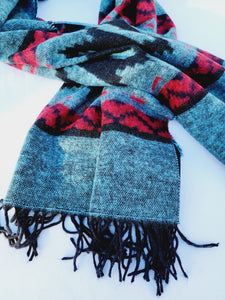 Scarf, Shawl, Extra Soft Unisex Head Cover - Aqua/Red