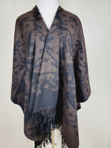Poncho Shawl, Extra soft - Reversible Brown/Black