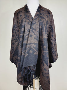 Poncho Shawl, Extra soft - Reversible Brown/Black