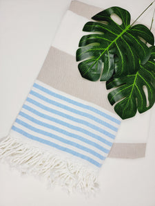 Beach/Bath Turkish Towel Easy carry Quick Dry - Blue Beige