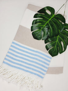 Beach/Bath Turkish Towel Easy carry Quick Dry - Blue Beige
