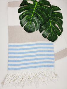 Beach/Bath Turkish Towel Easy carry Quick Dry - Blue Beige