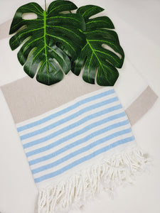 Beach/Bath Turkish Towel Easy carry Quick Dry - Blue Beige