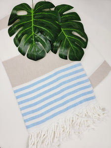 Beach/Bath Turkish Towel Easy carry Quick Dry - Blue Beige