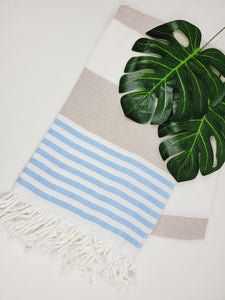 Beach/Bath Turkish Towel Easy carry Quick Dry - Blue Beige