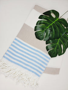 Beach/Bath Turkish Towel Easy carry Quick Dry - Blue Beige