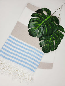Beach/Bath Turkish Towel Easy carry Quick Dry - Blue Beige
