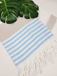 Beach/Bath Turkish Towel Easy carry Quick Dry - Blue Beige