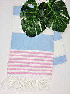 Toalla Turca de Playa/Baño Fácil de Llevar Secado Rápido - Azul Rosa