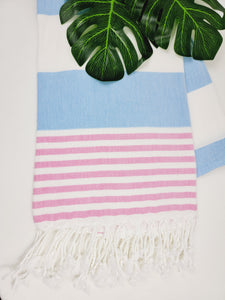 Toalla Turca de Playa/Baño Fácil de Llevar Secado Rápido - Azul Rosa