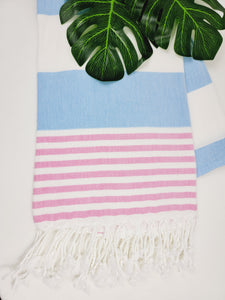Beach/Bath Turkish Towel Easy carry Quick Dry - Blue Pink