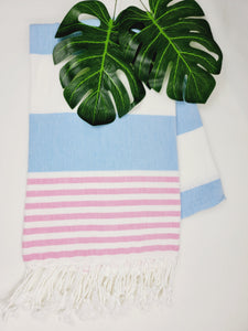 Toalla Turca de Playa/Baño Fácil de Llevar Secado Rápido - Azul Rosa